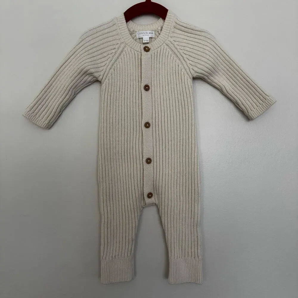 GRAYSON mini Ribbed Knit Baby Romper in Cream